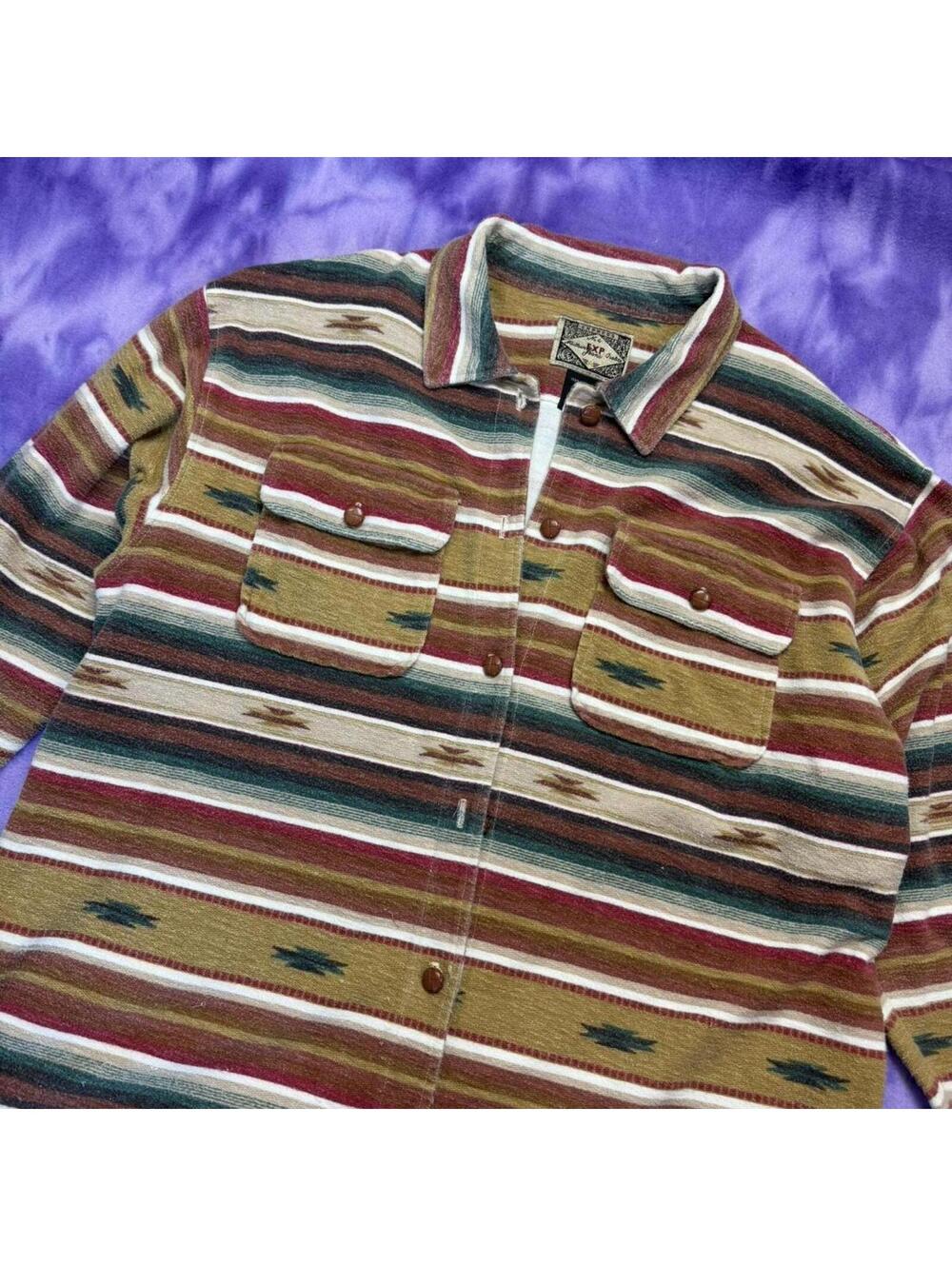 Vtg 90s Express Aztec printed brushed cotton flannel shirt